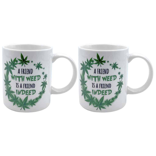 2PK A Friend With Weed 350ml Novelty Funny Office Gift Mug