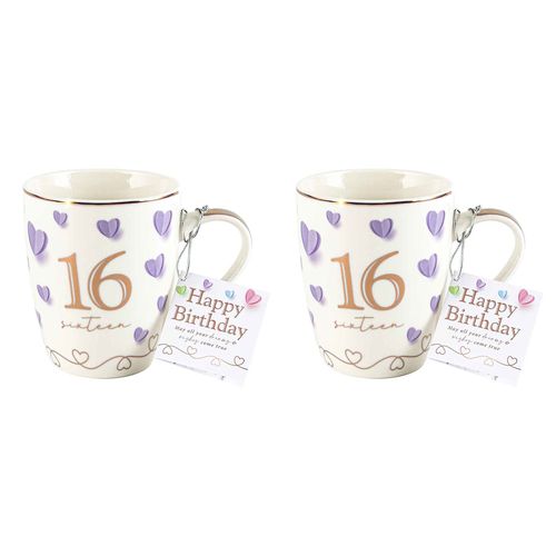2x 16th Sweet Heart Bullet Mug 12Oz 350ml Novelty Cups