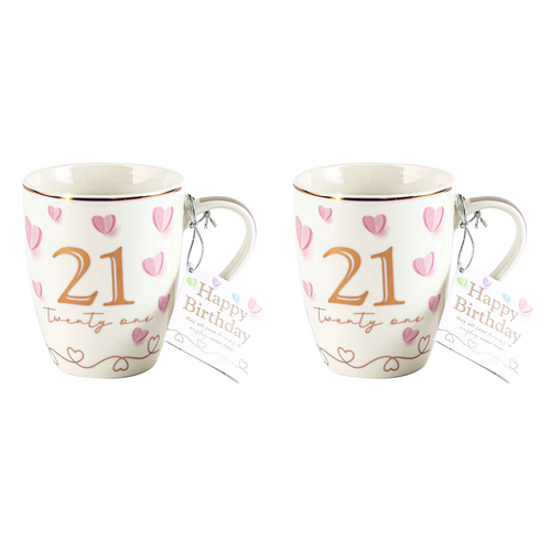 2x 21St Sweet Heart Bullet Mug 12Oz 350ml Novelty Cups
