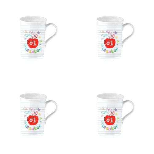 4PK No 1 Teacher New Bone China 360ml Tea/Coffee Mug Drinkware