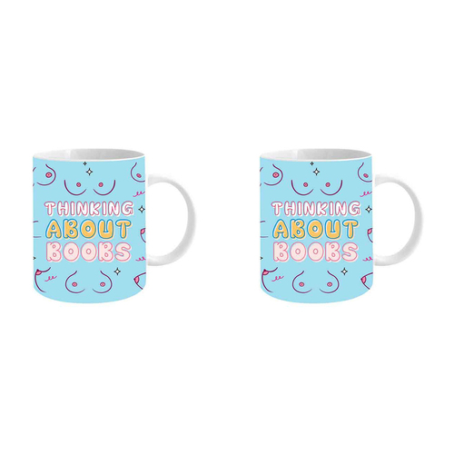 2PK Thingk About Boobs 360ml Ceramic Coffee Mug Drinking Cup w/ Handle