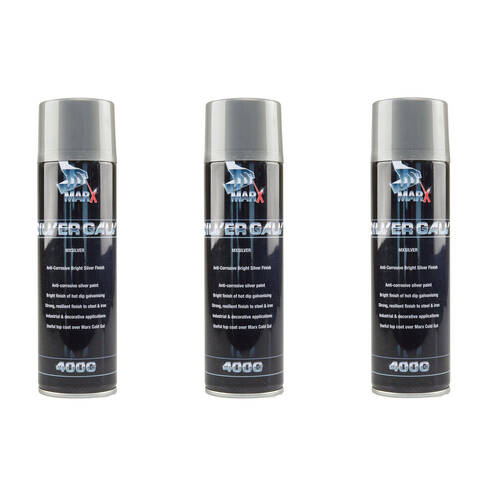 3PK AgBoss Anti-Corrosive Marx Galvanised Silver Metal Spray Can 400g
