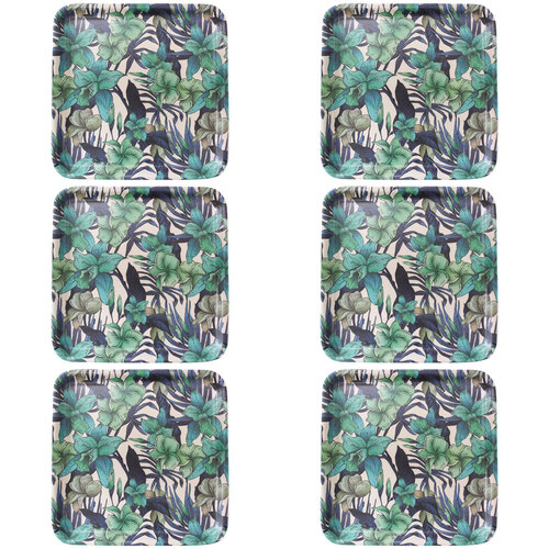 6PK LVD Melamine/Bamboo Square Tray 33x33cm - Tropical Orchid