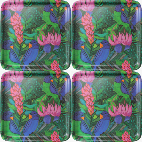4PK LVD Melamine/Bamboo Serving Tray Amazon Parrot Kitchen Decor 33cm Square