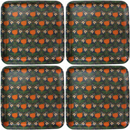 4PK LVD Melamine/Bamboo Tray Square Orange Blossom 33x33cm
