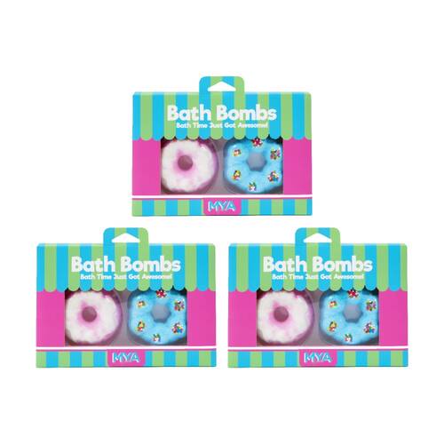 3x 2pc MYA Bath Bombs Donut Fragrant Fizzy Gift Kids/Children Multicolour 8y+