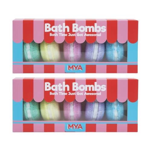 2x 5pc MYA Bath Bombs Macaron Pastel Fizzy Gift Kids/Children Multicolour 8y+