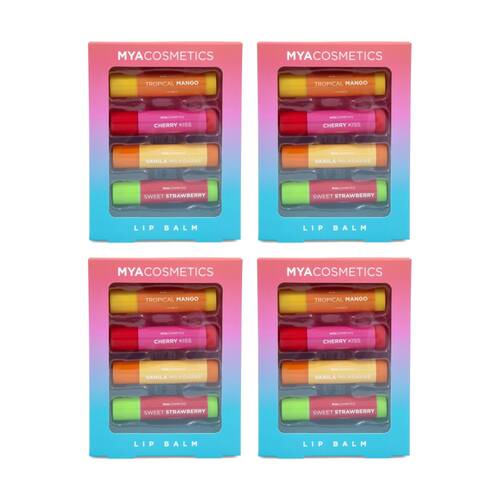 4x 4pc MYA Lip Balm Set Moisturising Tinted Kids/Children Multicolour 8y+