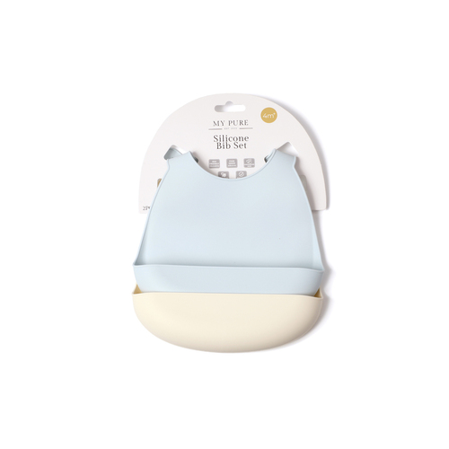 2pc My Pure Silicone Baby/Toddler Bib Set - Baby Blue and Pannacotta 4M+