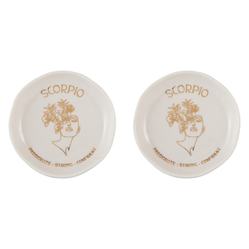 2PK Splosh Mystique Trinket Dish Scorpio Round White 10cm