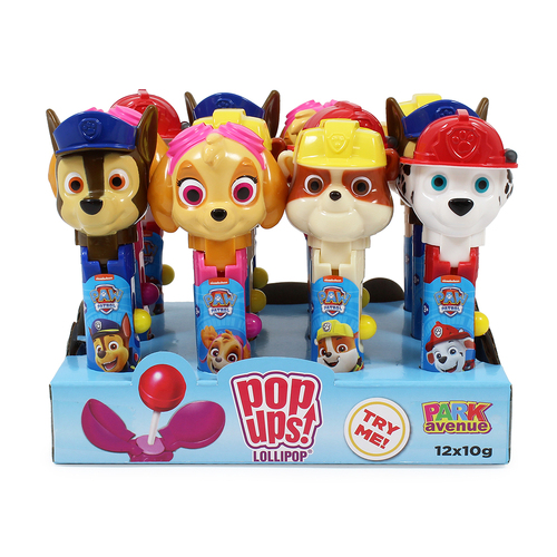12pc Paw Patrol Pop Ups Lollipops/Figurines 10g Assorted Kids 3y+