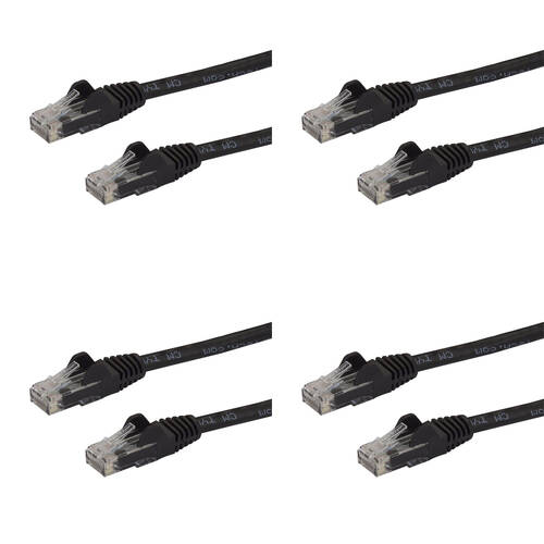 4PK Star Tech 2m Black Snagless Cat6 UTP Patch Cable - ETL Verified