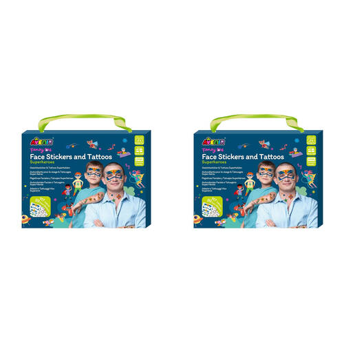 2PK Avenir Face Sticker & Tattoos Superheroes Temporary Tattoos Kids 3y+