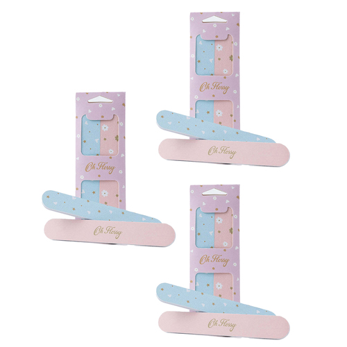 3x 2PK Oh Flossy Kids Manicure Nail File Set - Pink/Blue