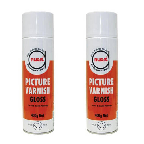 2PK Nuart Colourless Oil/Acrylic Painting Gloss Picture Varnish Spray Can 400g