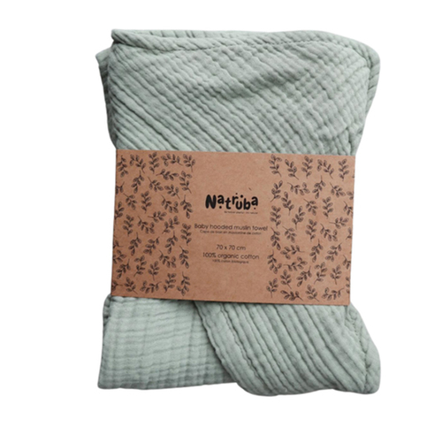 Natruba 70cm Muslin Hooded Towel Baby/Infant 0m+ Green
