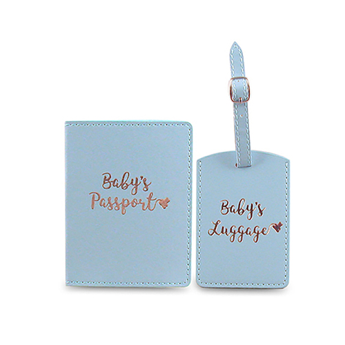 Baby Boy Luggage Tag/Passport Holder Blue/Gold Set