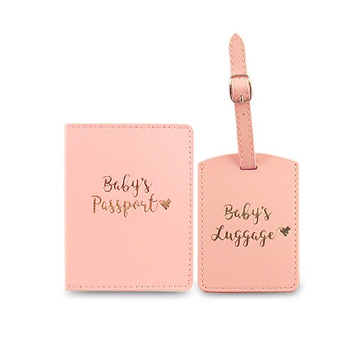 Baby Girl Luggage Tag/Passport Holder Pink/Gold Set