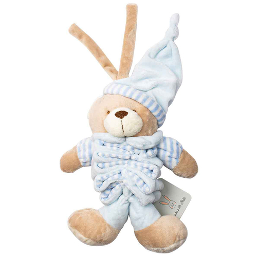 Blue Musical Stretch Bear 20cm With Ties Cuddly Ultra Soft Toy For Babies