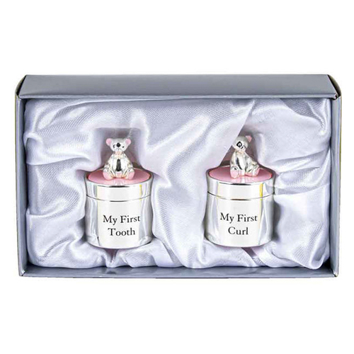 Silver Plate Tooth & Curl Box - Pink  Decorative Keepsake Box Gift Set