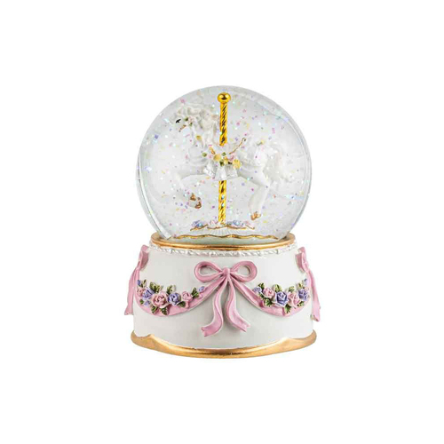 Pretty Glitter Horse Water Globe w/ Music Home Decor 10cm - Pink