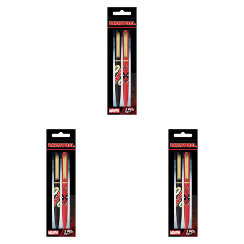 6pc Marvel MCU Deadpool Comic Writing Pen Set Red/Black