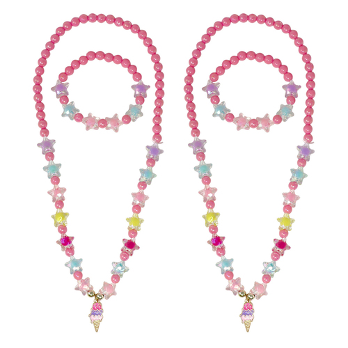 2PK Pink Poppy Ice Cream Charm Necklace & Bracelet Set 3y+