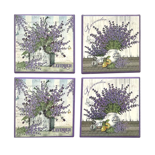 4pc Lavender Coasters Coffee/Tea Table Protector Square Ceramic Assorted