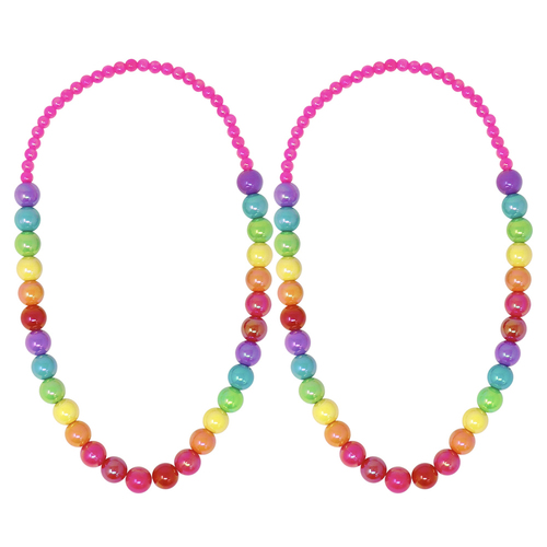 2PK Pink Poppy Rainbow Beads Necklace Kids Accessory 3y+