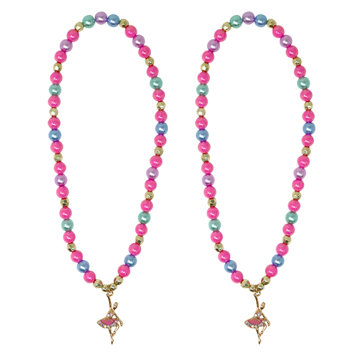 2PK Pink Poppy Ballet Dance Elastic Kids Necklace 3y+