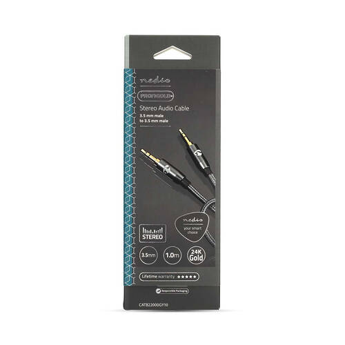 Nedis Stereo Audio Braided Nylon Cable AUX 3.5mm 1m - Grey