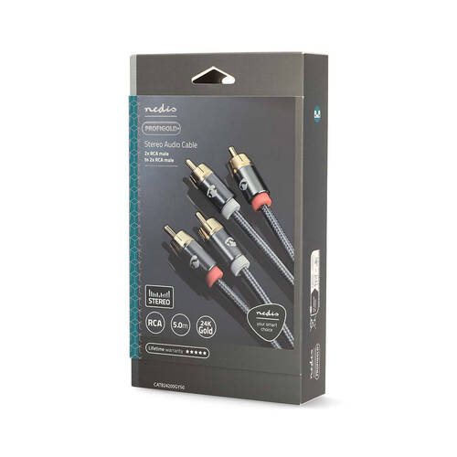 Nedis Stereo RCA Audio Cable RCA Male to Male Cable 5m - Grey