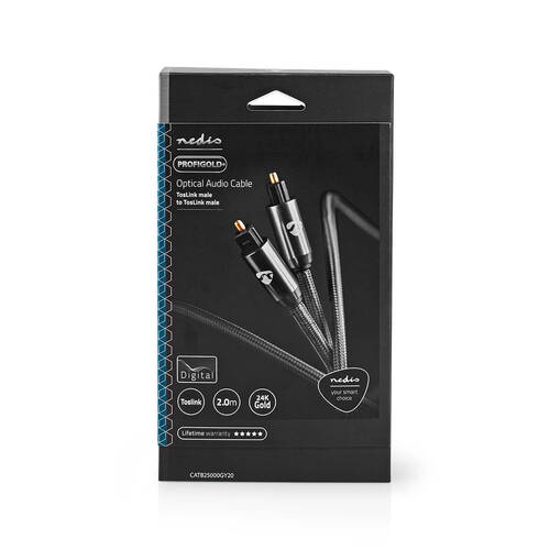 Nedis Optical Audio Cable TosLink Male Braided Nylon 2m - Grey