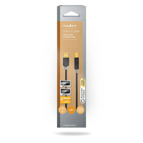Nedis USB Cable USB-A Male to USB-B Male 1.00m - Grey