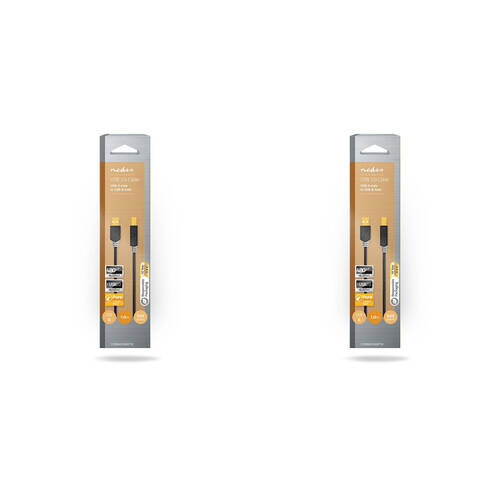 2PK Nedis USB Cable USB-A Male to USB-B Male 1.00m - Grey