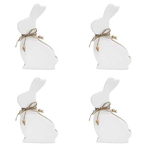 2PK LVD Large Wooden Easter Rabbit Squat Home Decor 19.5x12.5cm White-Washed