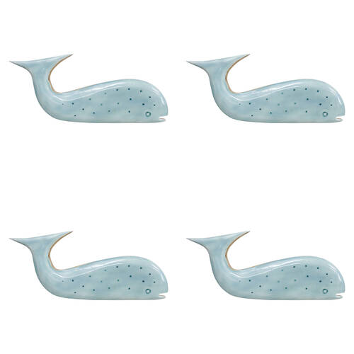 2PK LVD Large Wooden Home Decorative Speckled Whale 30x13.5cm Soft Blue