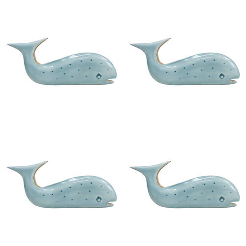 2PK LVD Medium Wooden Home Decorative Speckled Whale 26x11.5cm Soft Blue