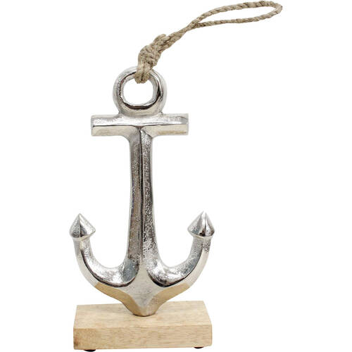 LVD Wooden Nautical Hanging Anchor Decoration Large 25x19x3.5cm White
