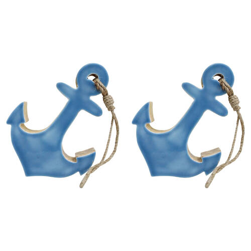 2PK LVD Wooden Nautical Hanging Anchor Decoration Small 20x16x3.5cm Blue