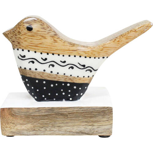 LVD Wooden Bird Folk Home Decoration Large 12.5x9x4.5cm Black/White