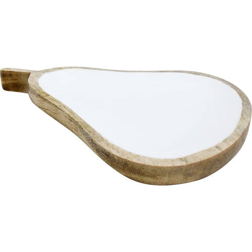 LVD Wooden Pear Trinket Storage Display Vanity Tray 25x18cm Brown/Ivory