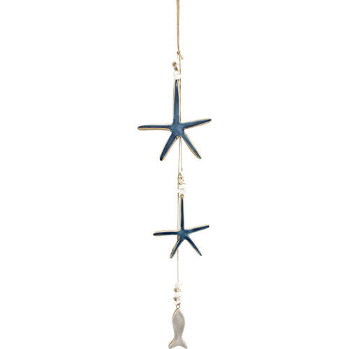 LVD Wooden Shell Star Fish Decorative Home Hanger Duo 18x84cm Blue