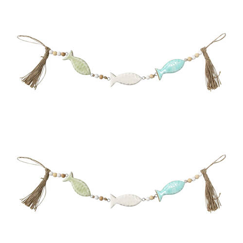2PK LVD Wooden Swimming Fish Hanger Decoration 4.5x1.5x70cm Multi-Coloured