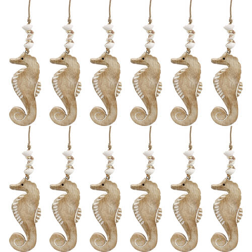 12PK LVD Wooden Shell Seahorse Indoor Decorative Hanger Display 7x31cm