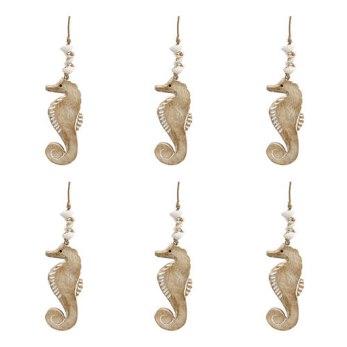 6PK LVD Wooden Shell Seahorse Indoor Decorative Hanger Display 7x31cm