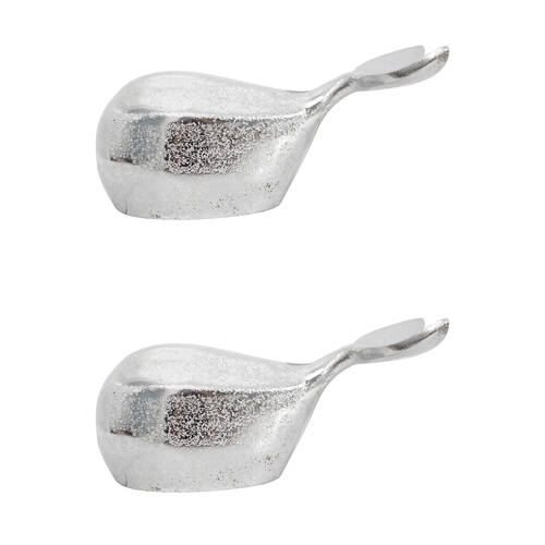 2PK LVD Medium Metal Nautical Moby Whale Home Decoration 16x5.5cm Silver