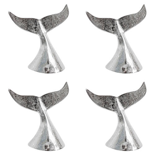 2PK LVD Large Metal Whale Tail Decorative Sculpture 10x19cm Silver Chrome