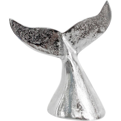 LVD Medium Metal Whale Tail Decorative Sculpture 13x15cm Silver Chrome