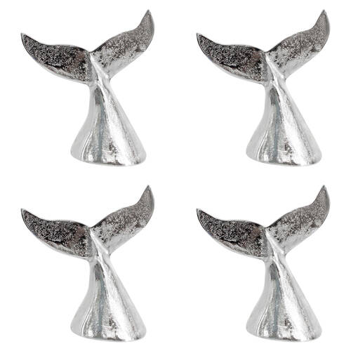 2PK LVD Medium Metal Whale Tail Decorative Sculpture 13x15cm Silver Chrome